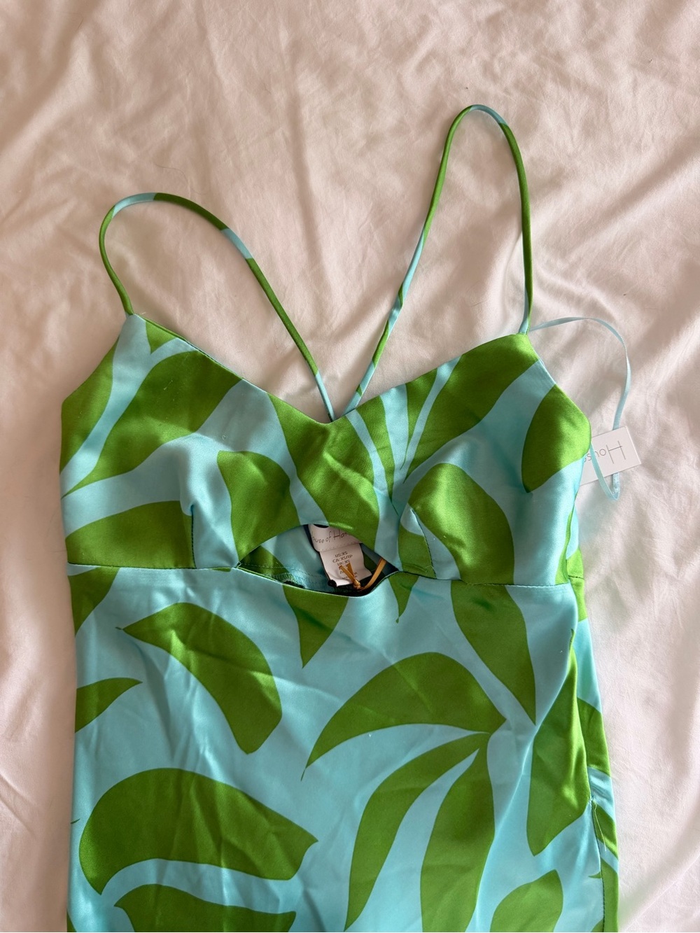 Women’s house of Harlow 1960 Green and blue Leaf-Print slip Dress